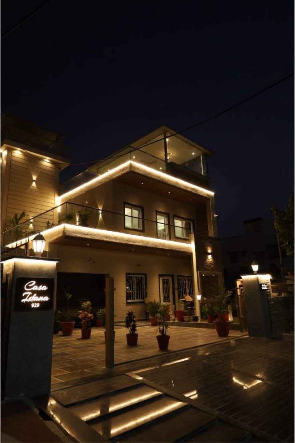 The house at night at Casa Idana, Udaipur
